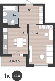 Квартира 42,3 м², 1-комнатная - изображение 1