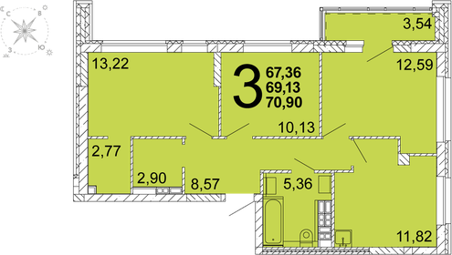 Квартира 67,9 м², 3-комнатная - изображение 1