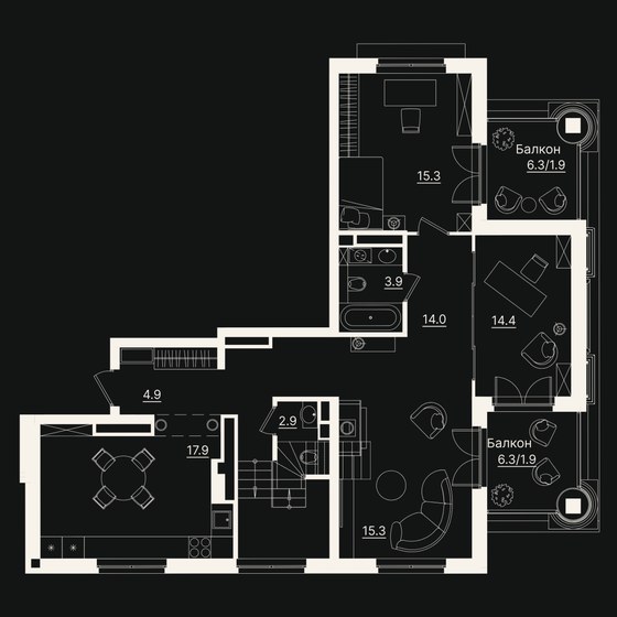 167,8 м², 5-комнатная квартира 68 319 320 ₽ - изображение 1