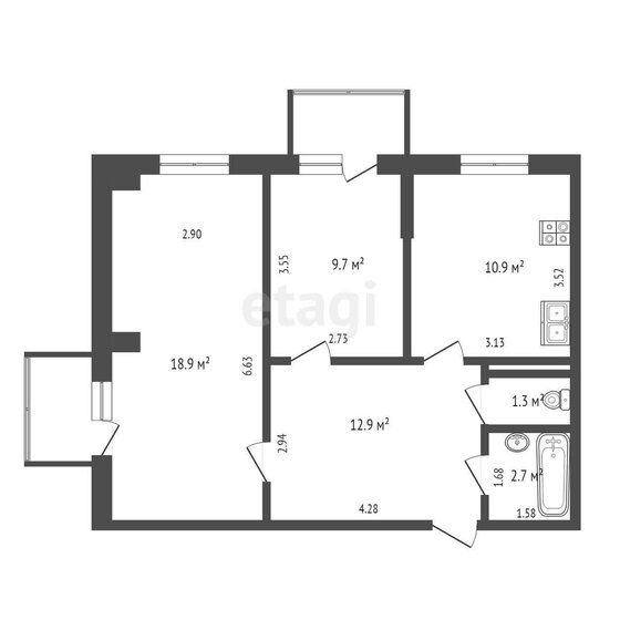 56,1 м², 2-комнатная квартира 6 700 000 ₽ - изображение 1