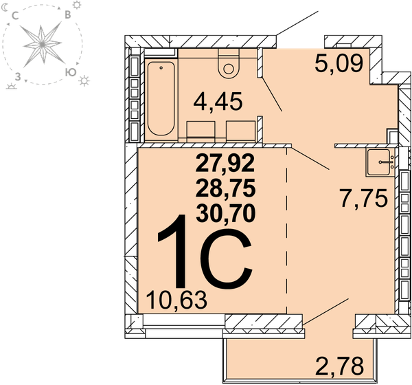 28,2 м², квартира-студия 4 375 409 ₽ - изображение 19