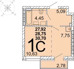 Квартира 28,2 м², студия - изображение 1