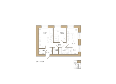 Квартира 68,3 м², 2-комнатная - изображение 1