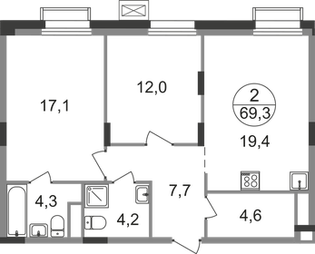 Квартира 69,3 м², 2-комнатная - изображение 1