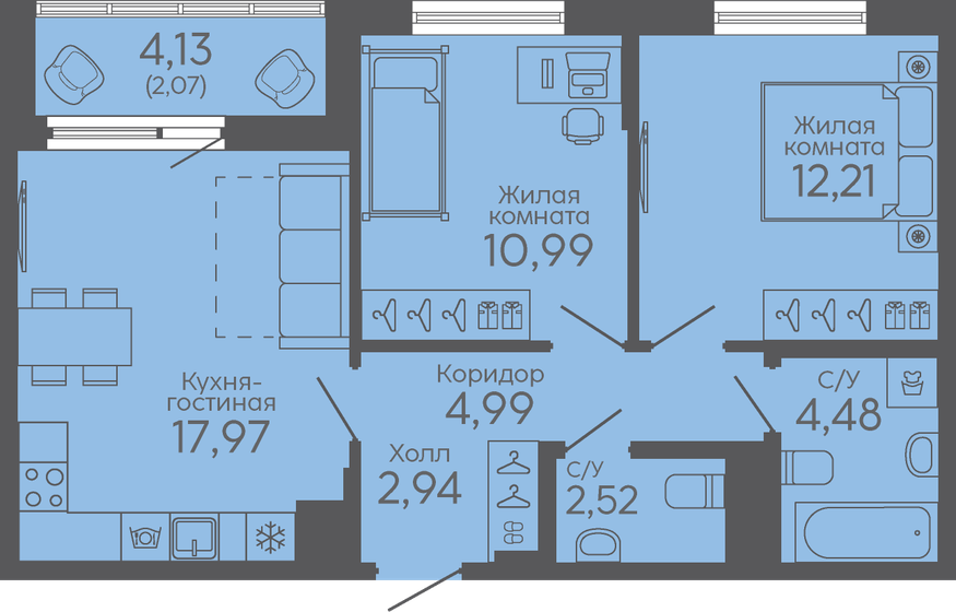 58,2 м², 2-комнатная квартира 5 740 000 ₽ - изображение 20