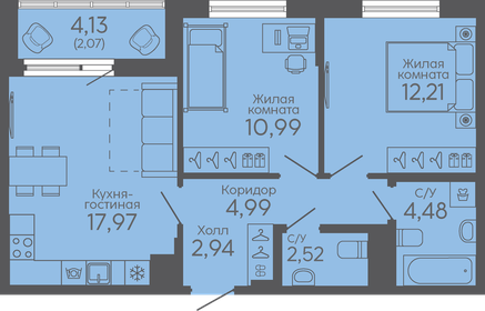 58,2 м², 2-комнатная квартира 5 740 000 ₽ - изображение 18