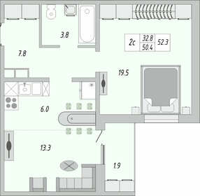 Квартира 52 м², 2-комнатная - изображение 1