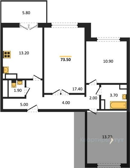 73,5 м², 3-комнатная квартира 5 998 159 ₽ - изображение 1