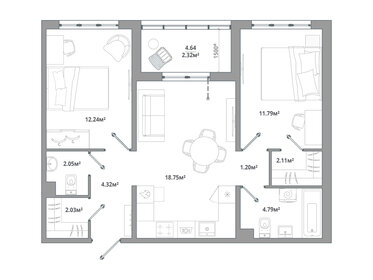 Квартира 61,6 м², 2-комнатная - изображение 1