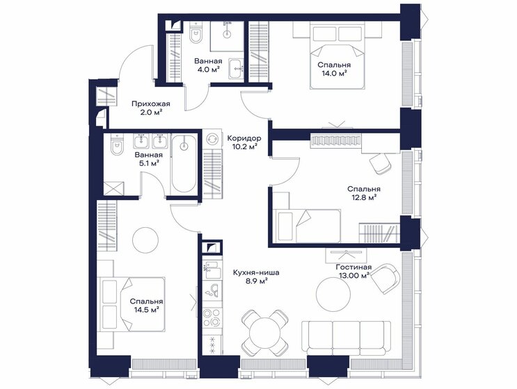 84 м², 3-комнатная квартира 42 564 928 ₽ - изображение 23