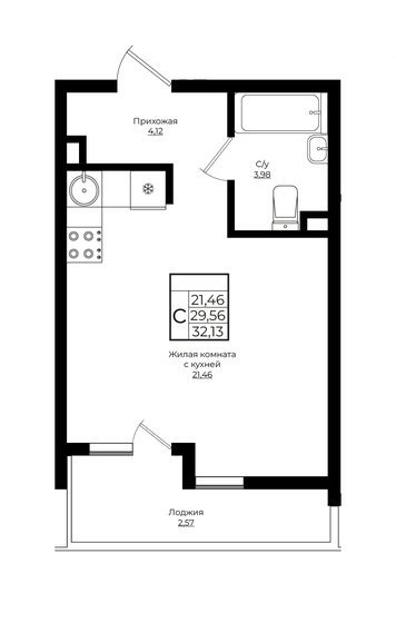 32,1 м², квартира-студия 4 507 839 ₽ - изображение 1