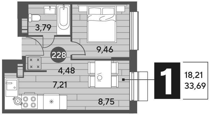33,7 м², 1-комнатная квартира 5 255 640 ₽ - изображение 1