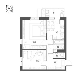 Квартира 56,9 м², 2-комнатная - изображение 1