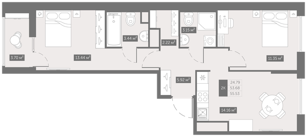 43,9 м², 2-комнатная квартира 6 500 000 ₽ - изображение 124