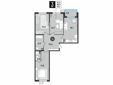 Квартира 92,7 м², 3-комнатная - изображение 1