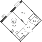 Квартира 46,9 м², 1-комнатная - изображение 1