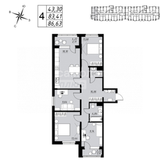 Квартира 86,6 м², 4-комнатная - изображение 1