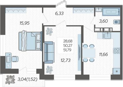 Квартира 51,8 м², 2-комнатная - изображение 1