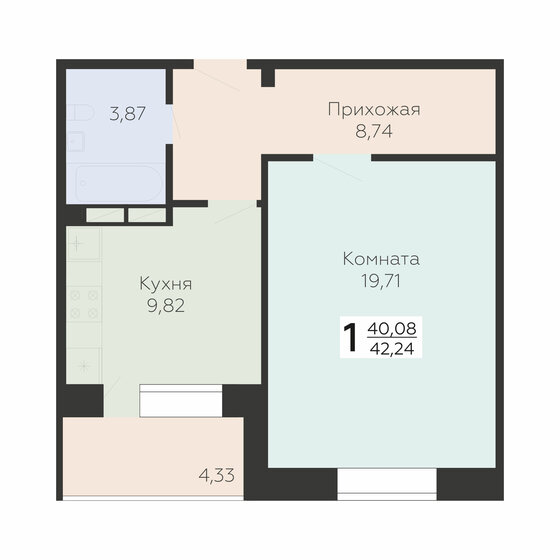 42,2 м², 1-комнатная квартира 4 055 040 ₽ - изображение 1