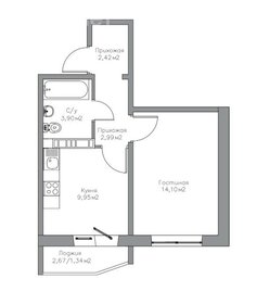 Квартира 34,7 м², 1-комнатная - изображение 3