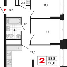 Квартира 58,8 м², 2-комнатная - изображение 2
