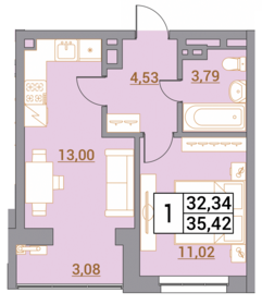 Квартира 35,4 м², 1-комнатная - изображение 1