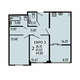 Квартира 69,8 м², 2-комнатная - изображение 1