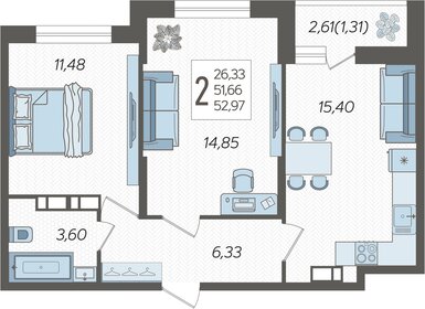 53 м², 2-комнатная квартира 6 594 765 ₽ - изображение 21