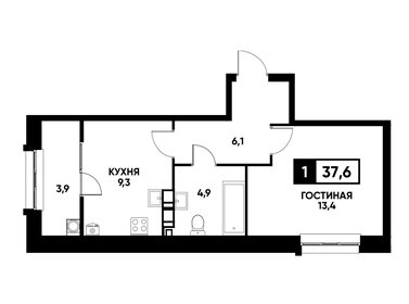 Квартира 37,6 м², 1-комнатная - изображение 1