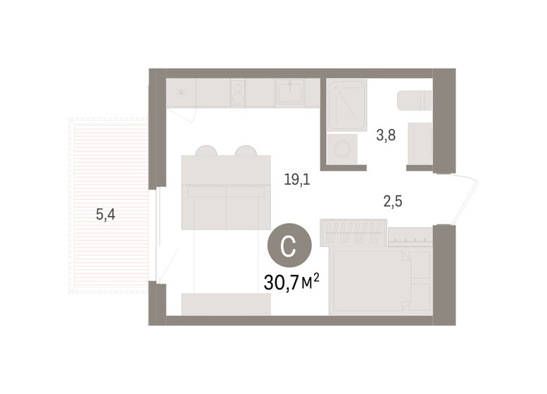 33,7 м², квартира-студия 5 590 000 ₽ - изображение 24