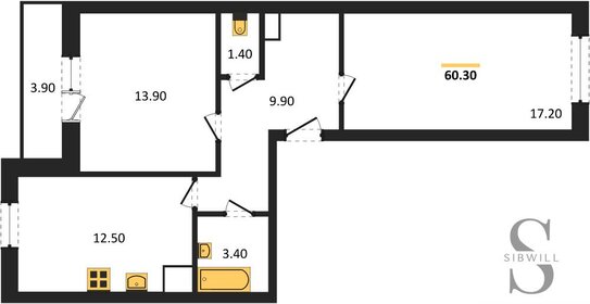 Квартира 60 м², 2-комнатная - изображение 1