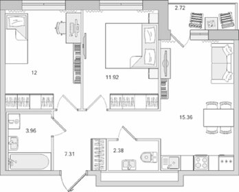 Квартира 52,9 м², 2-комнатная - изображение 1