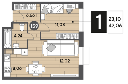 42,1 м², 1-комнатная квартира 6 649 686 ₽ - изображение 10
