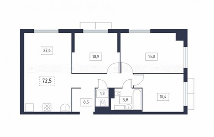 Квартира 72,5 м², 3-комнатная - изображение 1