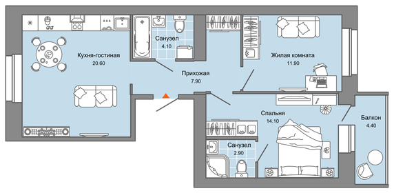 Квартира 63 м², 3-комнатная - изображение 1