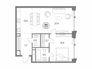 Квартира 71,9 м², 1-комнатная - изображение 1
