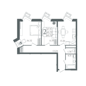 Квартира 60,7 м², студия - изображение 1