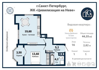 Квартира 44,4 м², 1-комнатная - изображение 1