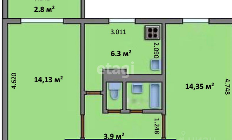 42,4 м², 3-комнатная квартира 2 950 000 ₽ - изображение 34