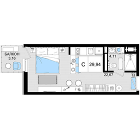 Квартира 29,9 м², 1-комнатные - изображение 1