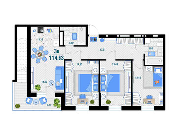 Квартира 114,6 м², 3-комнатная - изображение 1