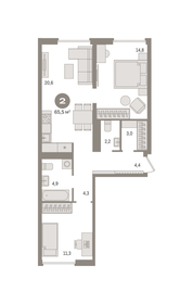 63,9 м², 2-комнатная квартира 10 940 000 ₽ - изображение 22