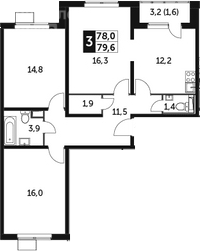 Квартира 79,6 м², 3-комнатная - изображение 1