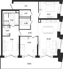 Квартира 103,8 м², 3-комнатная - изображение 1