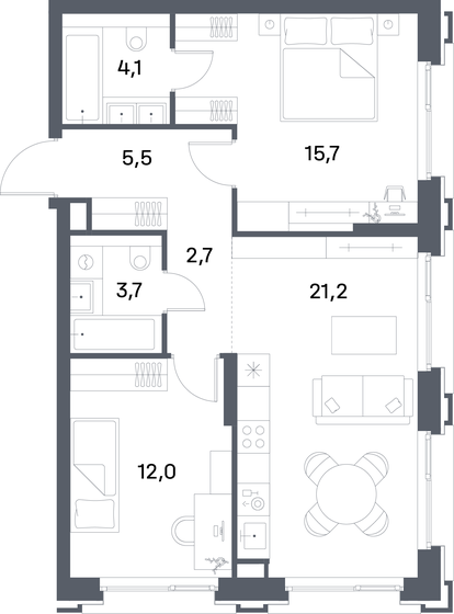 64,9 м², 2-комнатная квартира 30 506 440 ₽ - изображение 15