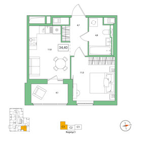 25,6 м², квартира-студия 3 741 783 ₽ - изображение 1