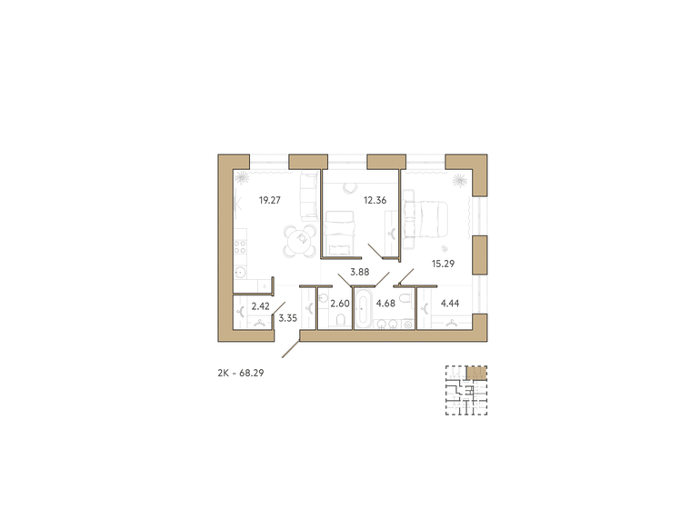 69,6 м², 2-комнатная квартира 8 770 860 ₽ - изображение 1