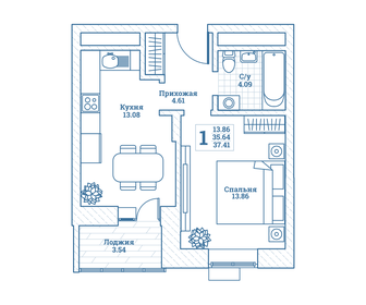 Квартира 37,4 м², 1-комнатная - изображение 1