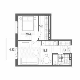 Квартира 42,7 м², 2-комнатная - изображение 1