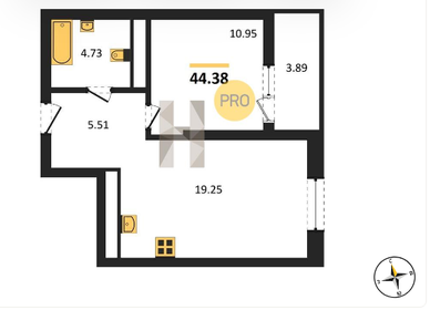 Квартира 44 м², 2-комнатная - изображение 1